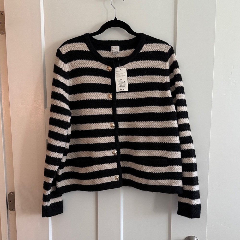A New Day Striped Black and Cream Women's Sweater
